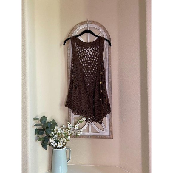 Free People	Vest		crochet vest	good	brown	xs - Picture 1 of 1